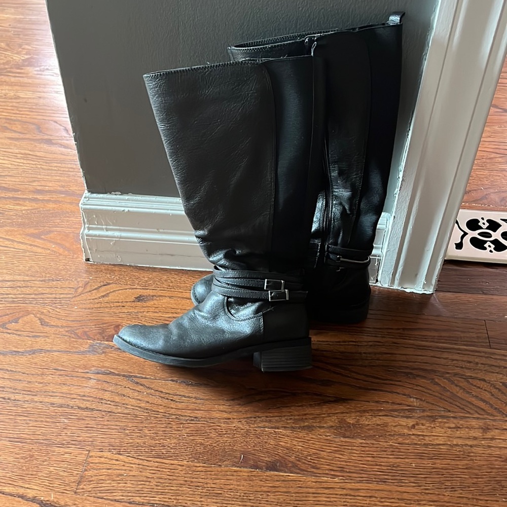 Black extra large calf knee high boots